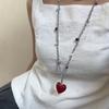Stylish Versatile Sweater Chain Heart Shaped Pendant Necklace Featuring Adjustable Cord Red Resin Women Fashion