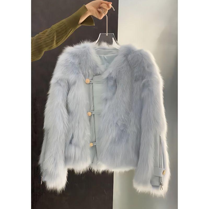 Autumn and Winter New Design Sense Three-grain Button Fur Coat Women's Fashion Casual Imitation Fox Fur Coat