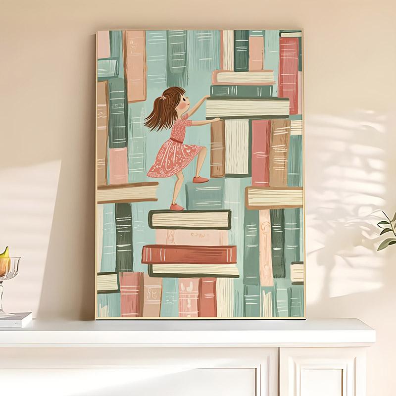 

1 шт. Винтажный постер на холсте с изображением библиотеки, книжного магазина, стопок книг, подарки для книголюбов, декор для гостиной, кухни, ванной комнаты 21cm×30cm NoFrame