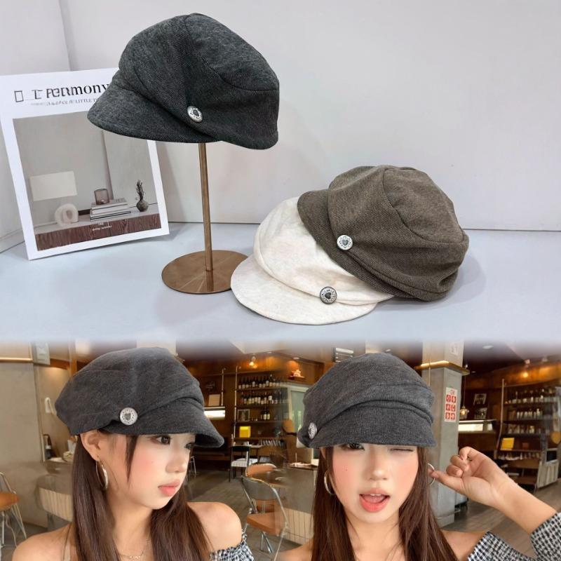 25 Early autumn new pleated silver beret female literary painter hat showing face small beret tide