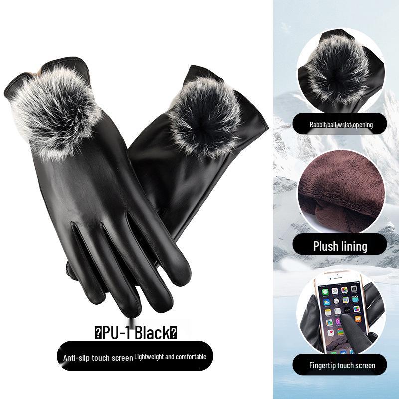 

Women s Touchscreen Windproof Leather Gloves - Fleece-Lined, Thickened, Warm for Autumn/Winter, Cycling & Driving, Fashionable PU Cotton. One Size
