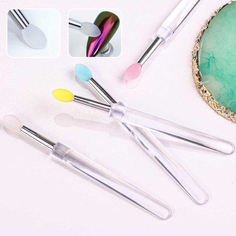 1/5 stk Nail Arts Silikonapplikatorpinner Gjenbrukbare Krom Glitter Påføring Manikyrverktøy Lett-Dupp Pigment Silikon Neglebørste