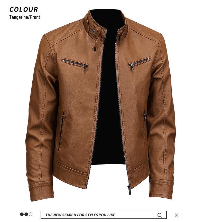 Men's Trendy American Stand-Collar Faux Leather Motorcycle Jacket with British and Korean Style