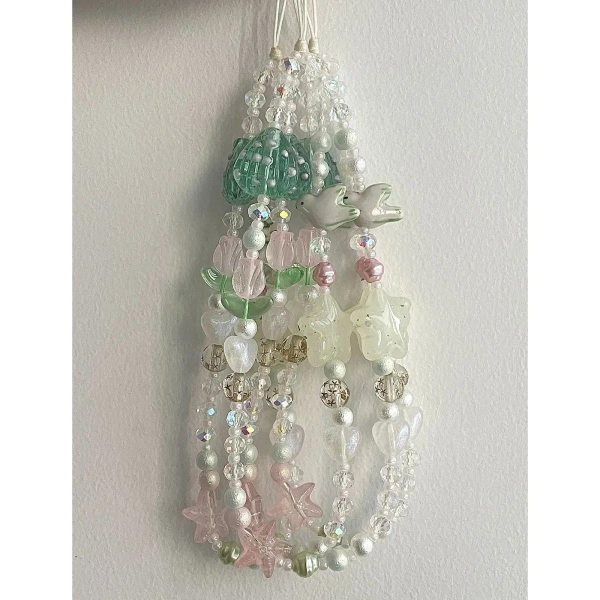 

Summer Bling Phone Strap Lanyard Pigeon Bead DIY Key Chain Pendant For iPhone 13Mini Vivo Oppo Books Cute Flower Case