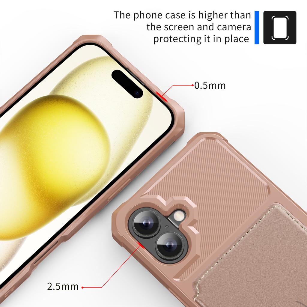 ZM03 For iPhone 16 Case with Card Holder PU Leather+TPU Phone Back Cover