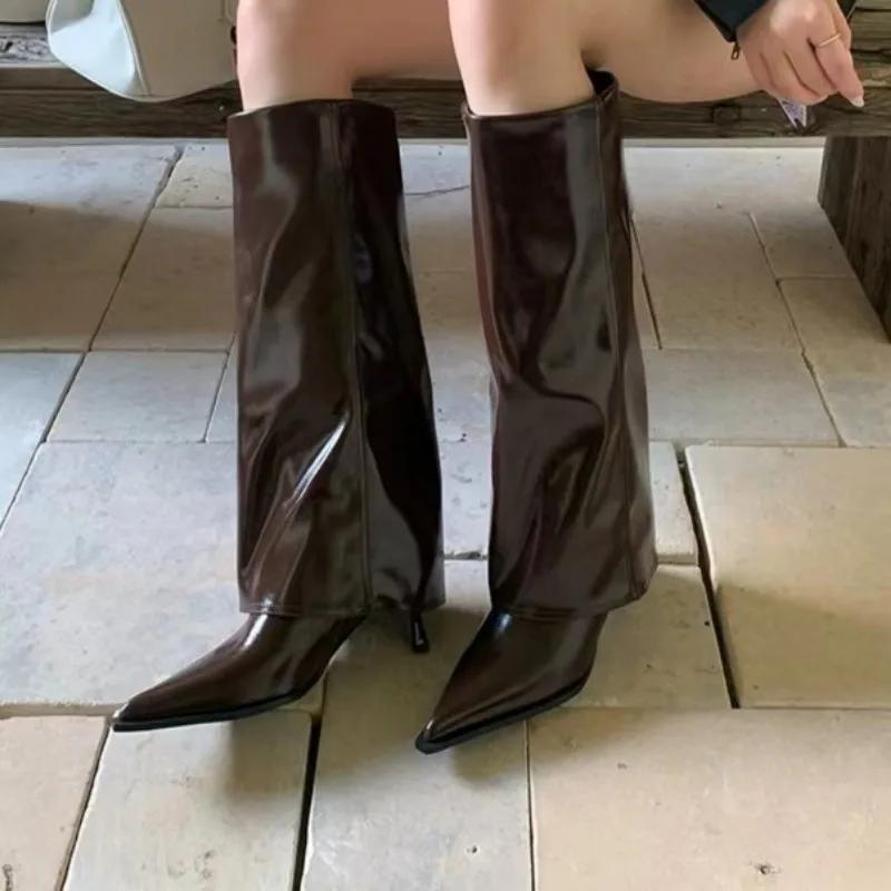 Cizme cu toc înalt, negre, cu toc ascuțit, pentru femei, toamnă/iarnă, cizme cavaler noi, mâneci lungi, cizme de modă