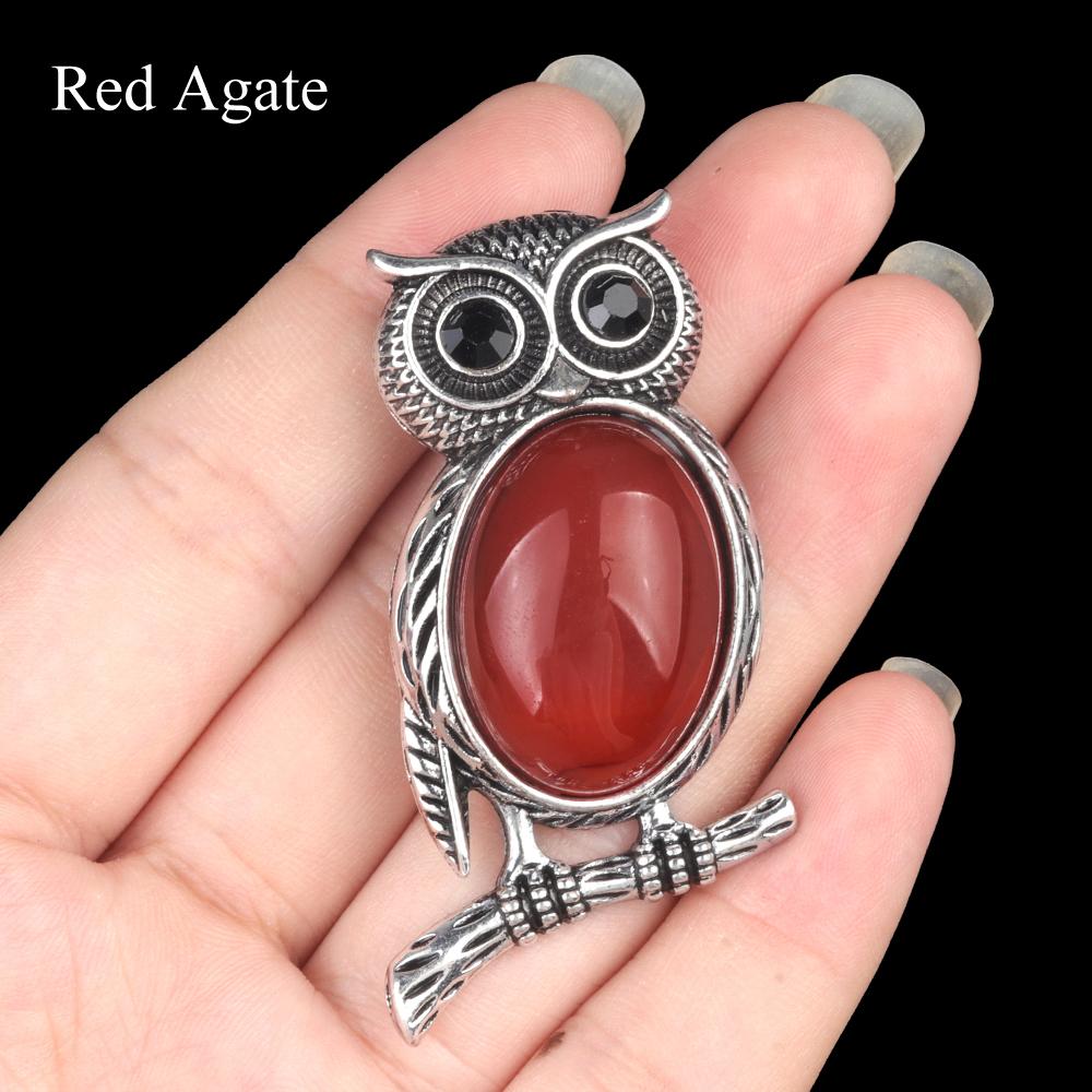 1Pc, Halloween Owl Shape Reiki Healing Crystal Pendant Brooch Pin, Unique Dual Purpose Design, for DIY Unisex Necklace Accessories or Hanging Clothes