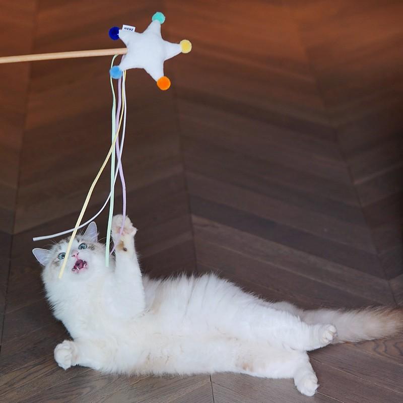 Handmade Cat Teaser Wand With Star Moon Cloud Design Pet Toy Stress Relief Interactive Play