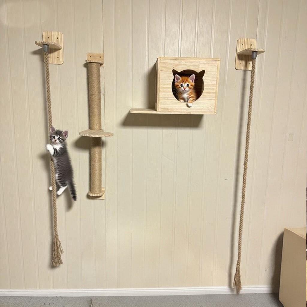 Wall-Mounted Cat Climbing Frame & Scratching Post with Bed and Toy