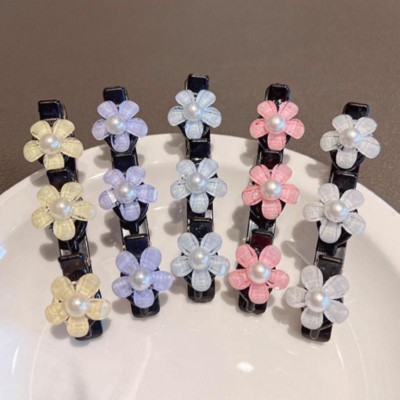 Flower Sparkling  Butterfly Braided Hair Clips Four-Leaf Clover Chopped Hairpin Duckbill Claw With 3 Small Hair Barrettes