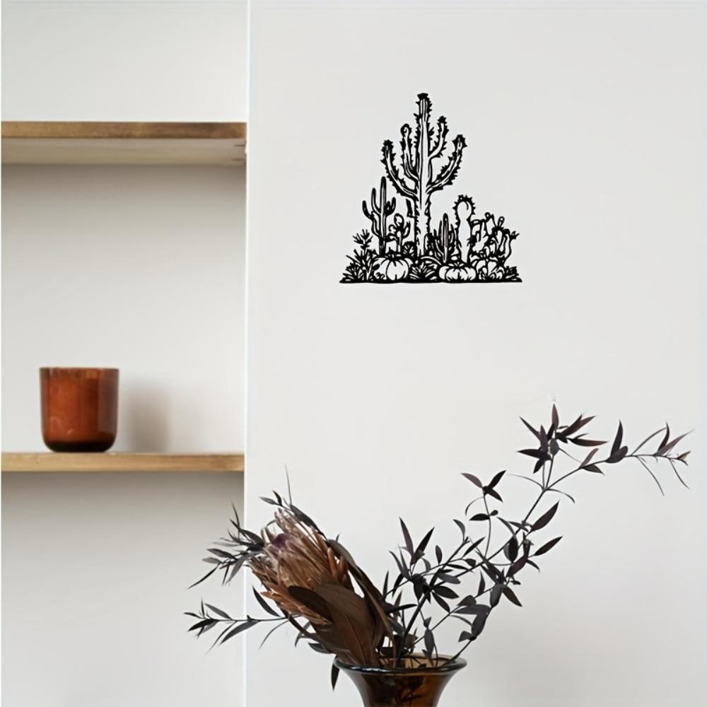 Black Metal Cactus Wall Sculpture Desert Iron Art Outdoor Decor Durable Southwest Landscape Patio Hanging Modern Halloween Christmas Gift