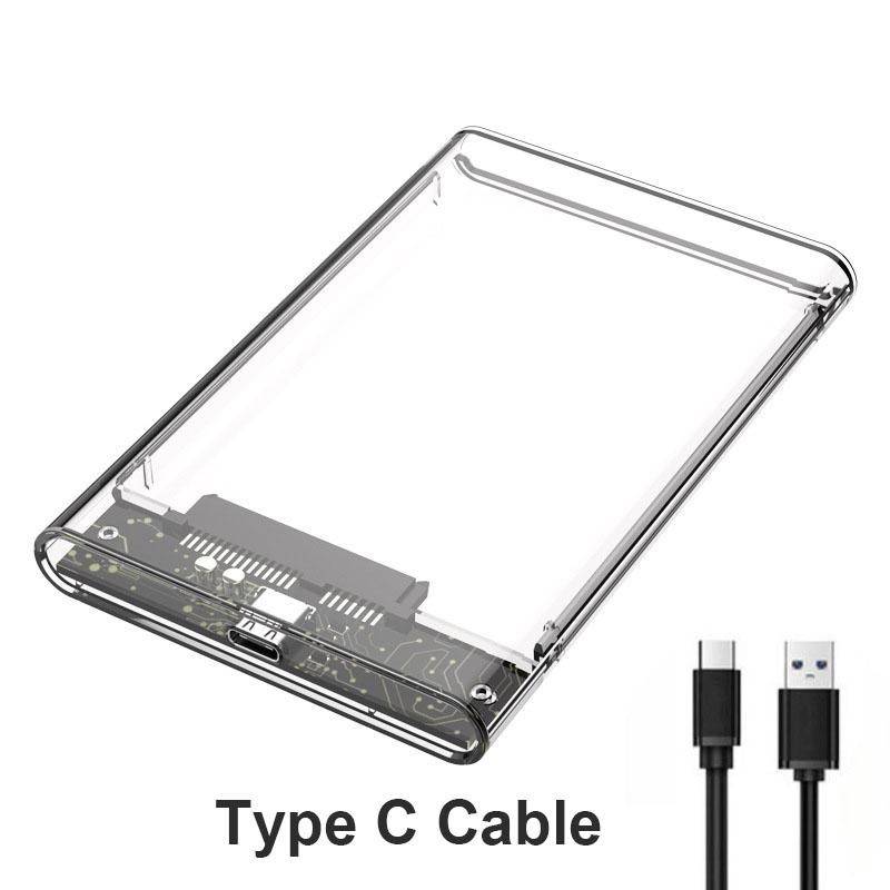 OULLX Type C USB3.0 2.5inch HDD Case Transparent SATA  Adapter Hard Drive Enclosure for SSD Disk Box HD External HDD Enclosure