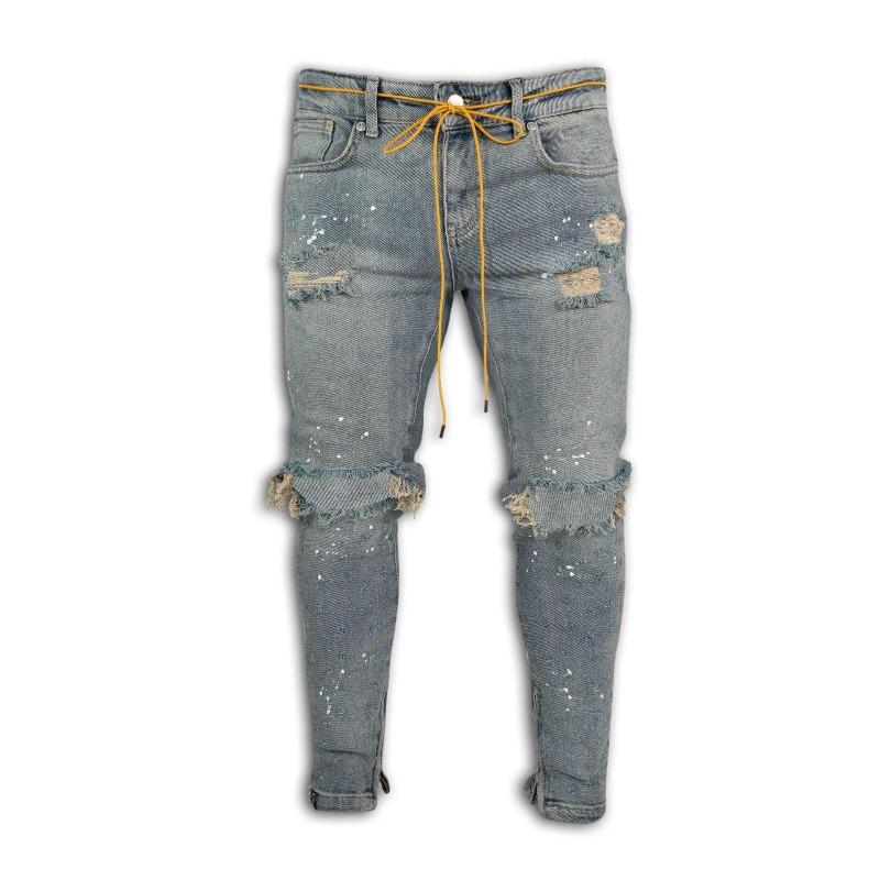 Moda Masculina Jeans Skinny Rasgado Casual Jeans Desgastado Buraco Jeans Slim Fit Calça Jeans Lápis Calça Jeans