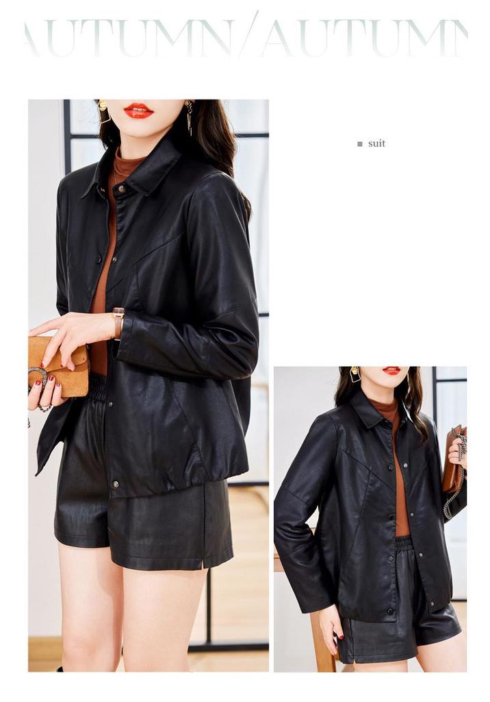 Stylish Women's Genuine Leather Jacket - Slimming Autumn Short Coat for Versatile Fashion