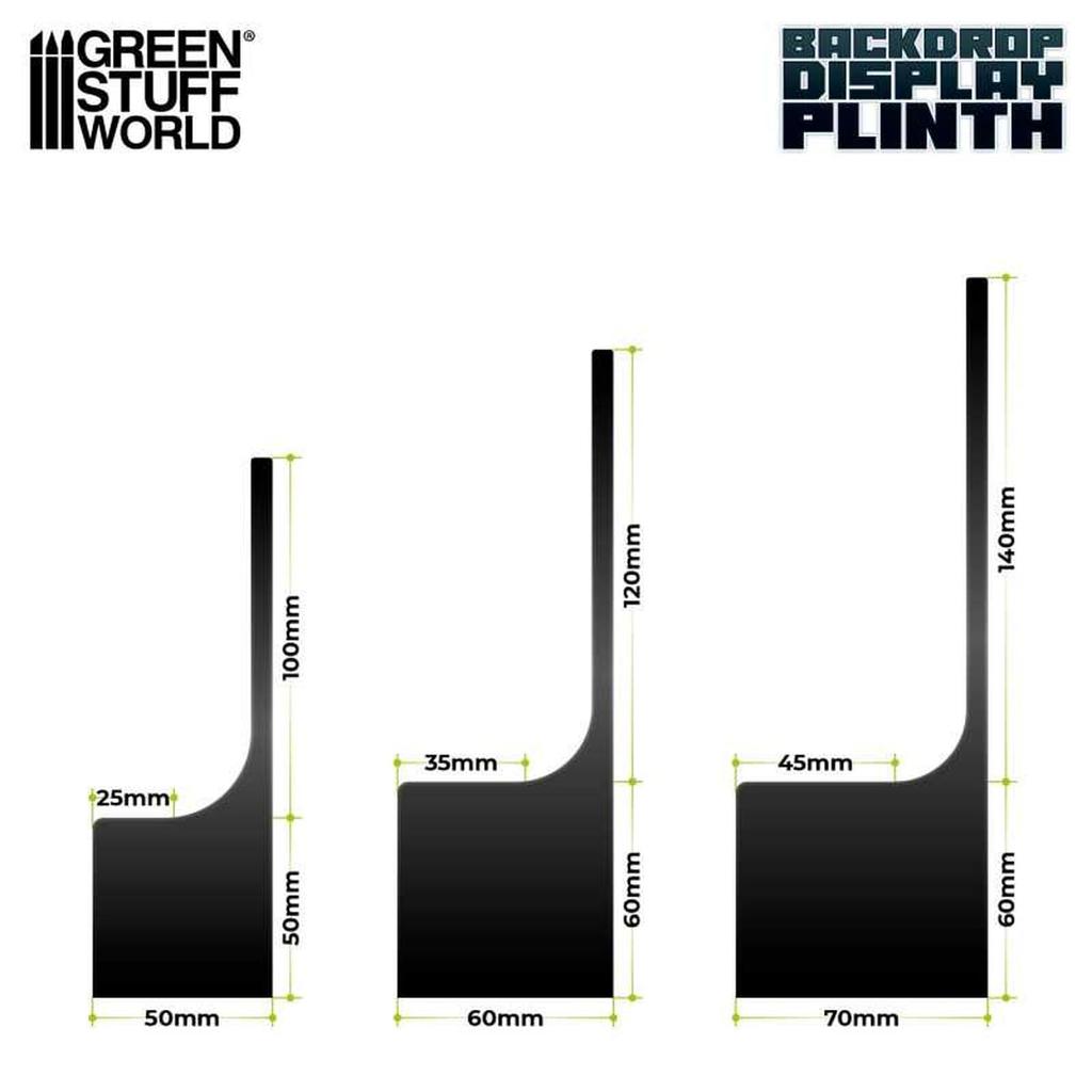 Green Stuff World Square Display Stand with Back, 70mm x 70mm, Black, Hobby Accessory, GSWD-3474