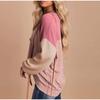 Women Fashion Color Block Long Sleeve O-neck Knitted Ribbed Casual Loose Pullovers