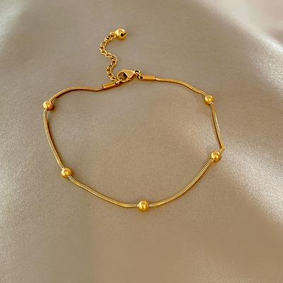 Lamos Stainless Steel Ball Chain Anklet for Women Gold Color Fashion Summer Style Anklet Beach