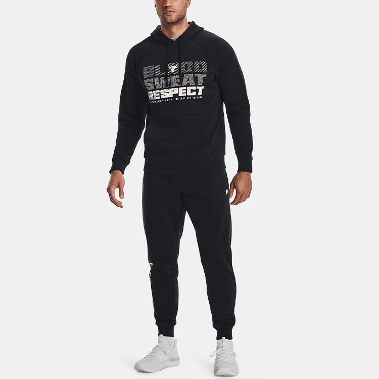 Under Armour Johnson Series Logo Print Fleece Training Hoodie Men hoodies Black 1367109-001