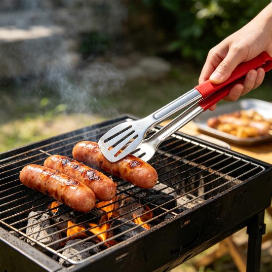 Stainless Steel Serving Tongs Heavy-Duty Food Tongs with Grip 3-Line Slotted Head Cooking Tong for BBQ Buffet Kitchen