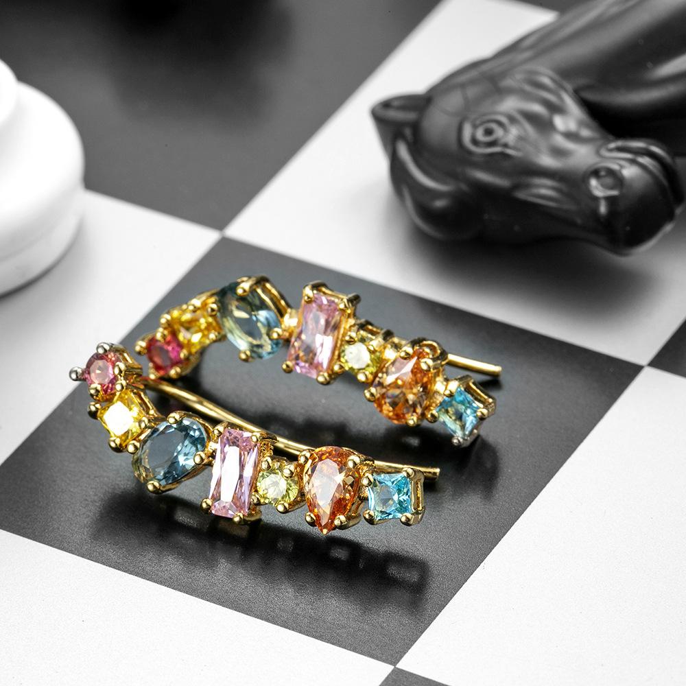 SODROV Geometric Clip Earrings With Colorful Zircon