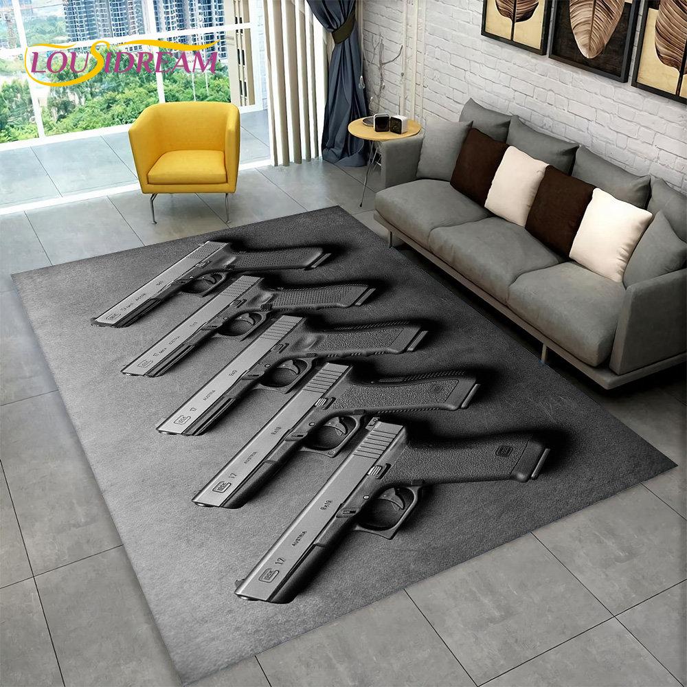 3D Assaultgevär Pistol Patron Vapen Områdesmatta, Matta för Hem Vardagsrum Sovrum Soffa Dörrmatta Dekor, Barn Halkfri Golvmatta