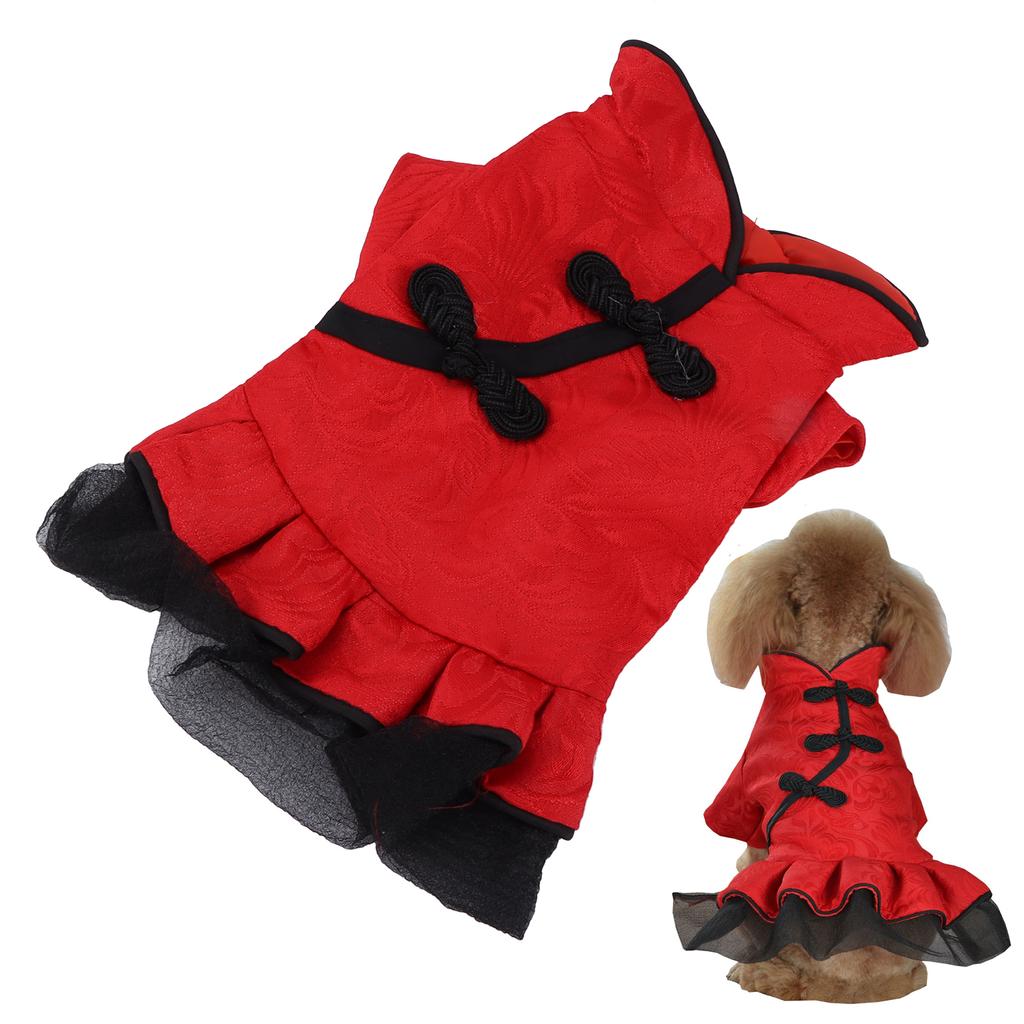 Pet Chinese Style Suit Spring and Summer Cotton Qipao Costume for Pet Puppy and Cats