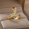Stainless Steel Snake Rings For Women Men Gold Open Adjustable Zircon Ring Vintage Gothic Aesthetic Jewelry Anillos Mujer