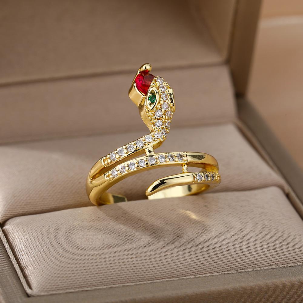 Stainless Steel Snake Rings For Women Men Gold Open Adjustable Zircon Ring Vintage Gothic Aesthetic Jewelry Anillos Mujer