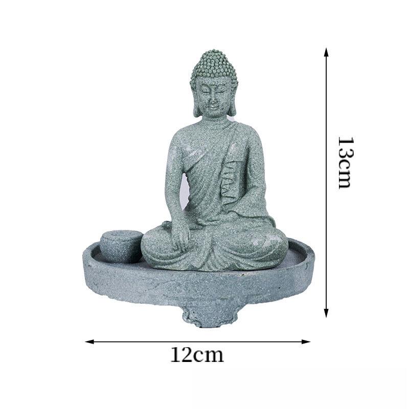 Antique Green Sandstone Buddha Statue: Zen Craftwork Water Feature for Home Decoration & Chinese Tea Pet Ornament.