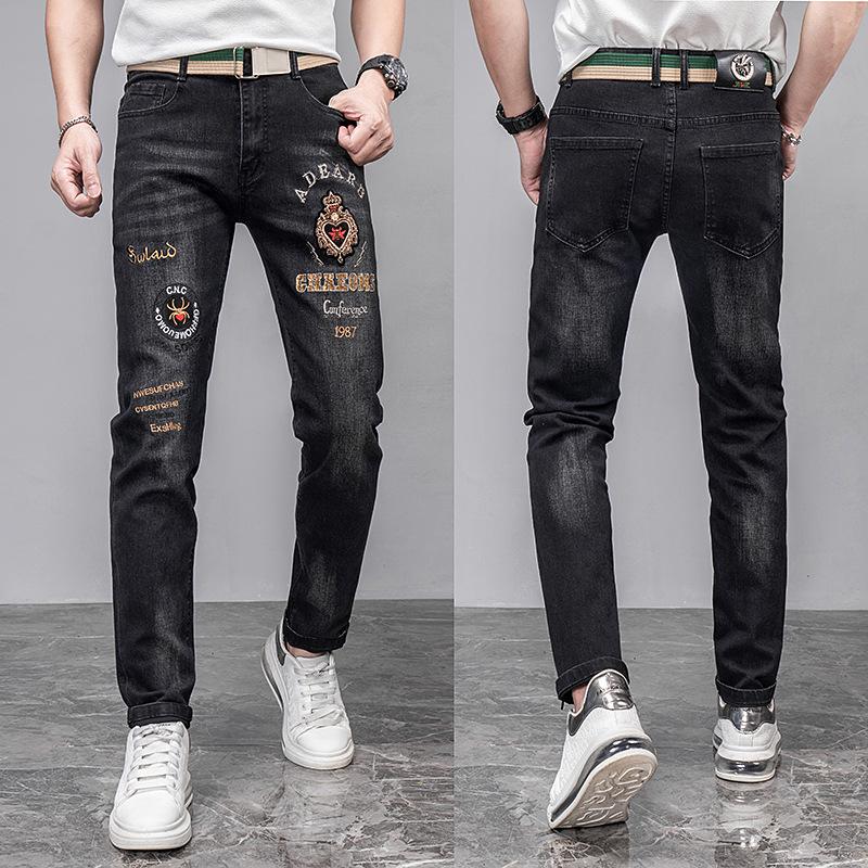New European And American Style Men'S High-Quality Trendy Embroidered Jeans With Slim Fit And Hot Diamond Fashion Denim Pants