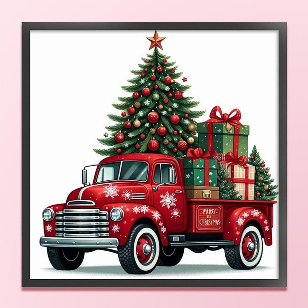 Xmas Tree Truck Full 11CT 3 Strands DIY Counted Cross Stitch Patterns Arts Craft Kits 40x40cm for Beginners Adults Home Decor