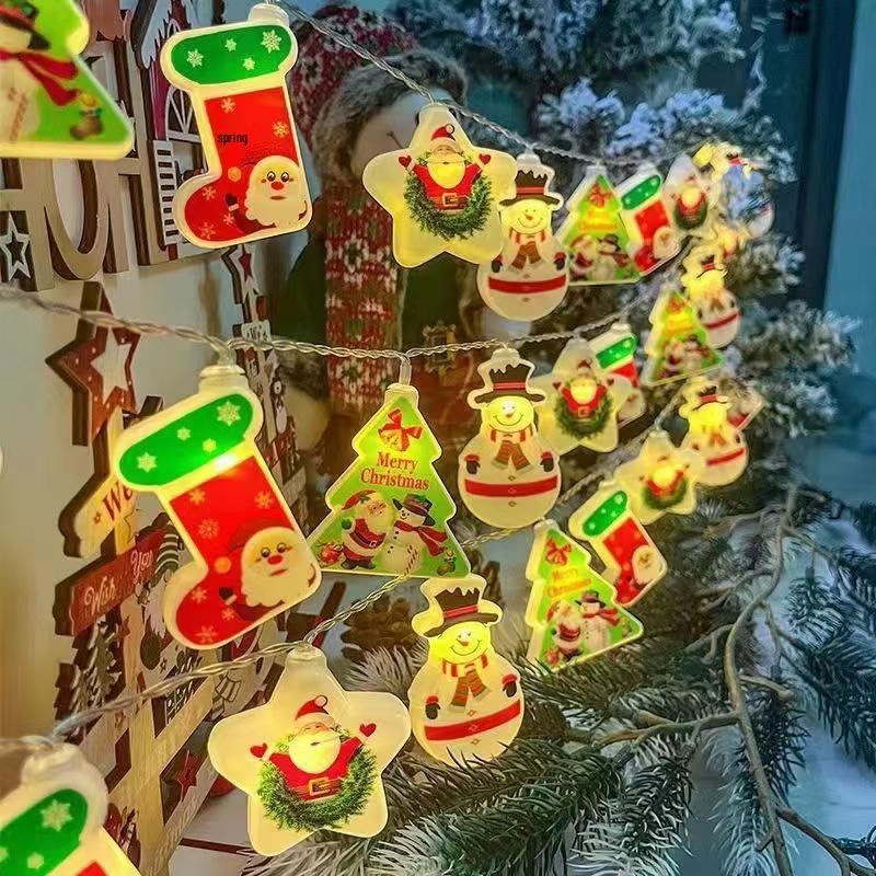 

Трансграничные рождественские гирлянды: Снеговик, Санта, Елка, Леденец, Маяк — Декор для комнаты, Праздничные мигающие цвета Battery 1.5m 10 lights