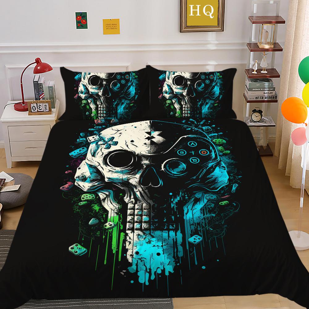 Conjunto de capa de edredom estampado para console de jogos, roupas de cama para casa, design em tamanho completo, capa de cama infantil de alta qualidade