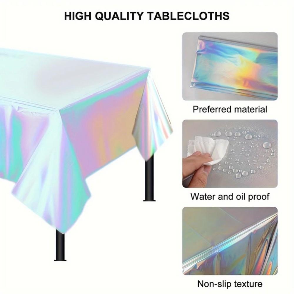 5PCS Shiny Party Table Cover Rectangular Iridescent Tablecloth Laser Disposable Tablecloth  Wedding