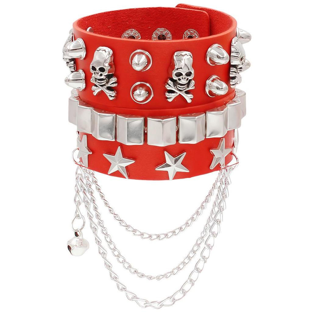European & American Multi-layer Leather Skull Rivet Punk Bracelet