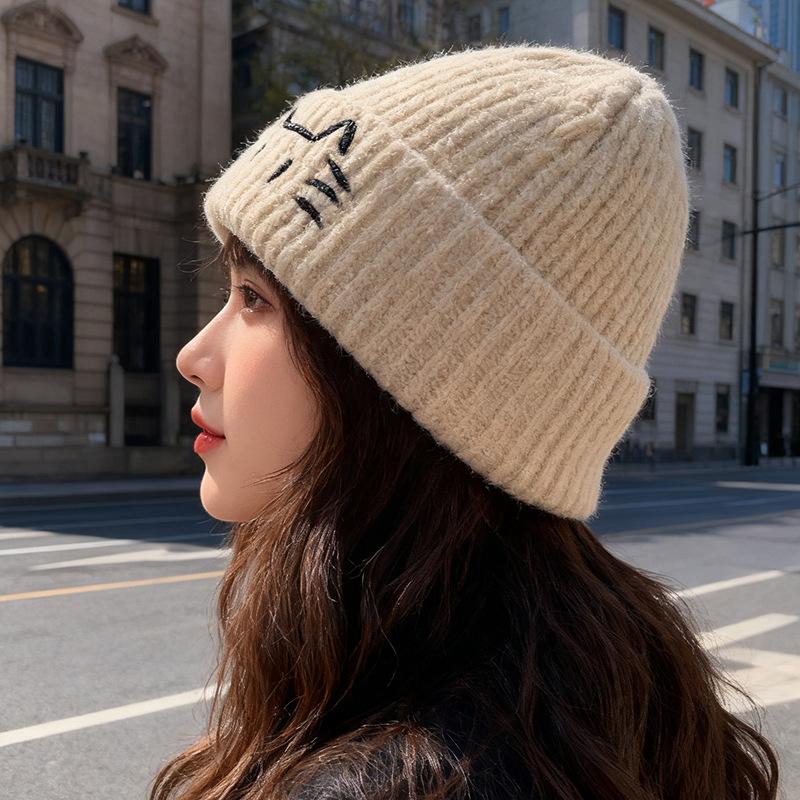 Cute wool hat autumn and winter warm pullover hat versatile ear protection cold hat