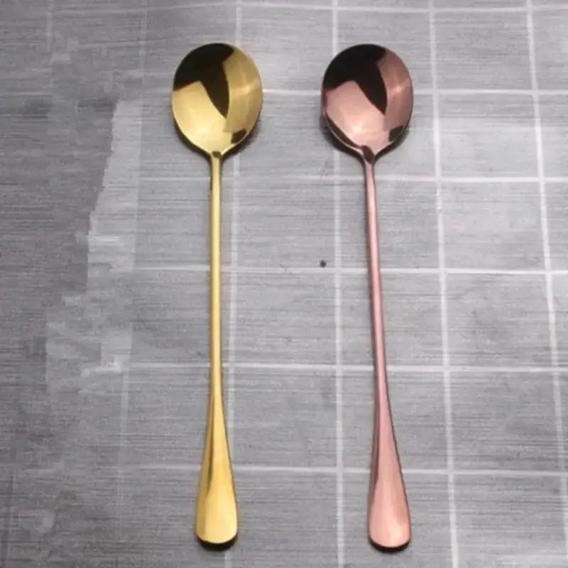 Kitchen Solid Color Stainless Steel Coffee Spoon With Long Handle Scoops Dessert Tea Spoon Accessories Tableware Supplies Tools
