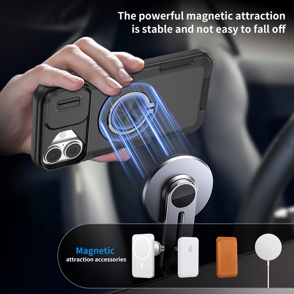 Phone Bag for Magsafe Magnetic Ring Case for Iphone 17 Pro Max 16 15 14 Plus 12 13 Pro Max Iphone17 Kickstand Lens Cover