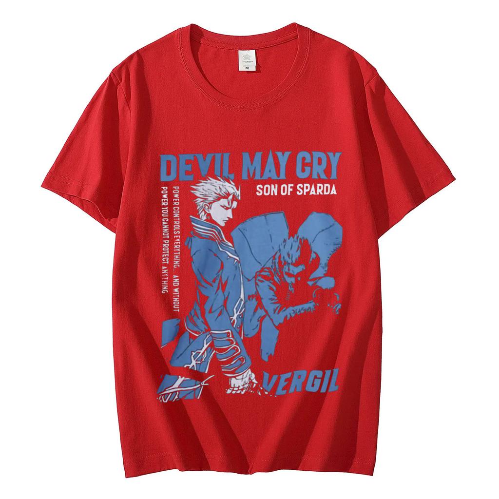 T-shirt à manches courtes, style vintage, surdimensionné, unisexe, décontracté, en coton, style streetwear, avec imprimé Devil May Cry