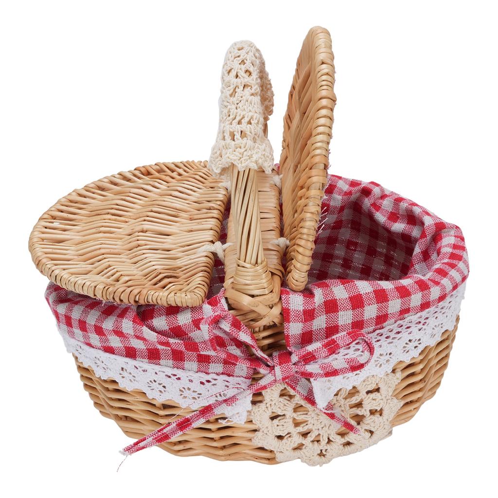 Wicker Picnic Basket with Removable Liner Empty Picnic Hamper Basket with Lid and Handle for Easter Camping Mother S Day