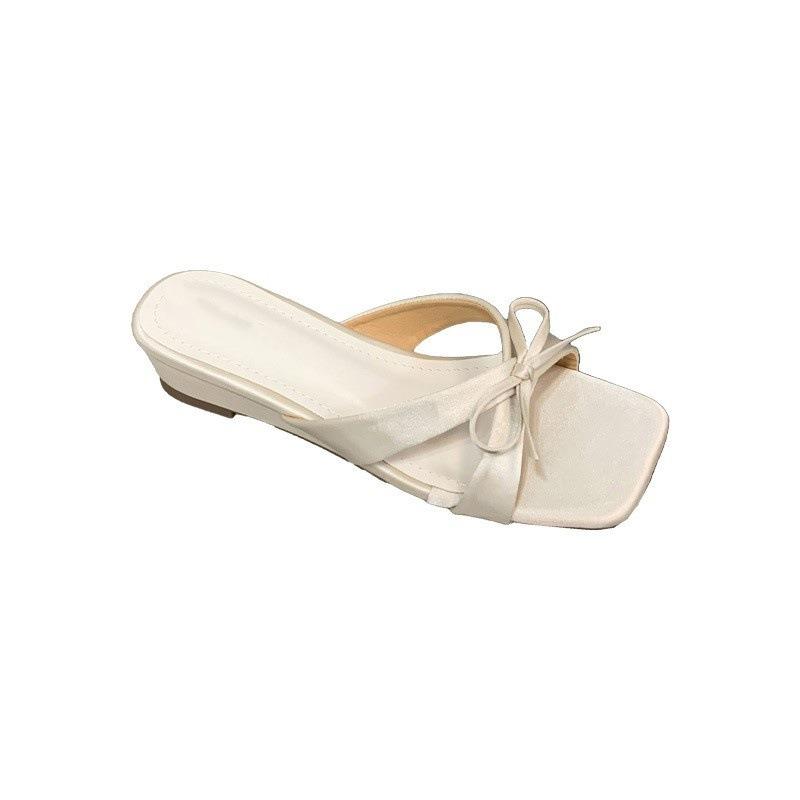 Square head cross one-word slippers women's summer bow with skirt cool slippers
