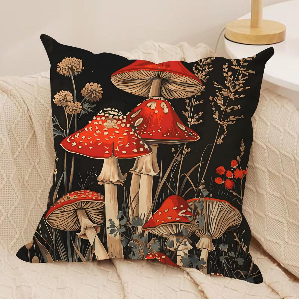 Mushroom Illustrations Cushion Cover Pillowcase Ultra Soft Skin Friendly Fabric Cloud Like Comfort  Concealed Zipper