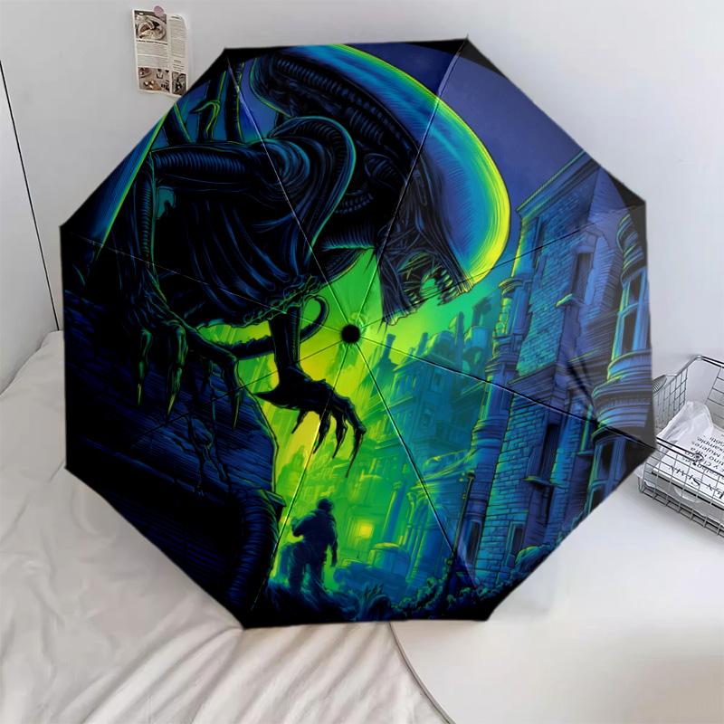 Vzor monster, automatický skládací deštník, přenosný a skládací design, 8 drátů, vánoční nebo narozeninový dárek.