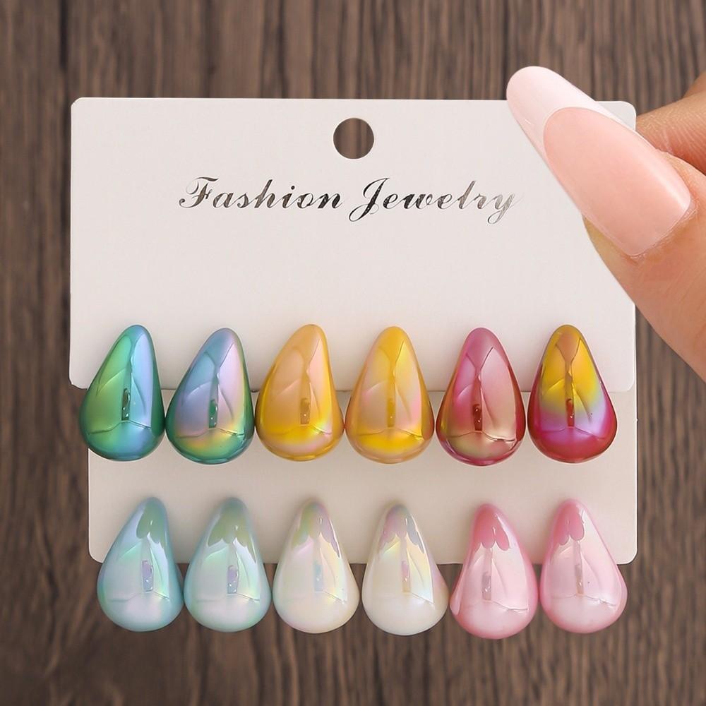 6pairs Chunky Water-drop Drop Earrings Glossy Luxury Chunky Waterdrop Earrings Matte Finish Bead Stud Earring