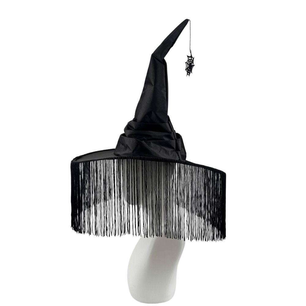 Tassel Cover Halloween Witch Hat Gothic Ghost Spider Pendant Wizard Cap Bendable Tall Pointed Cone Top Pointed Mage Hat