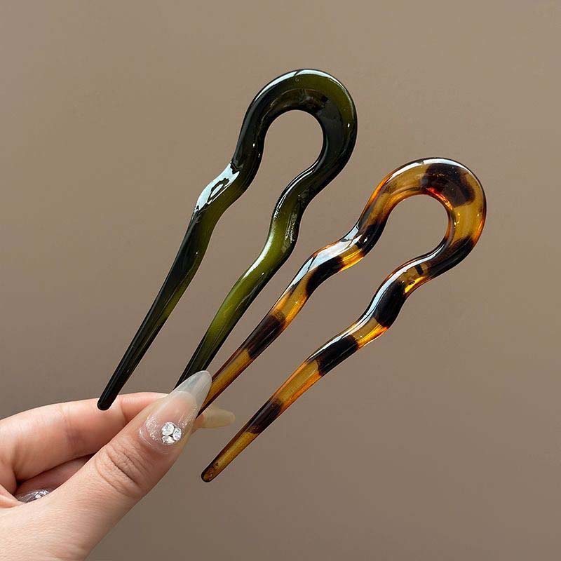 Elegant U-Shaped Hair Fork For Women Girls Fashion Acetate Tortoiseshell Geometric Hair Sticks Headwear Hair Accessories