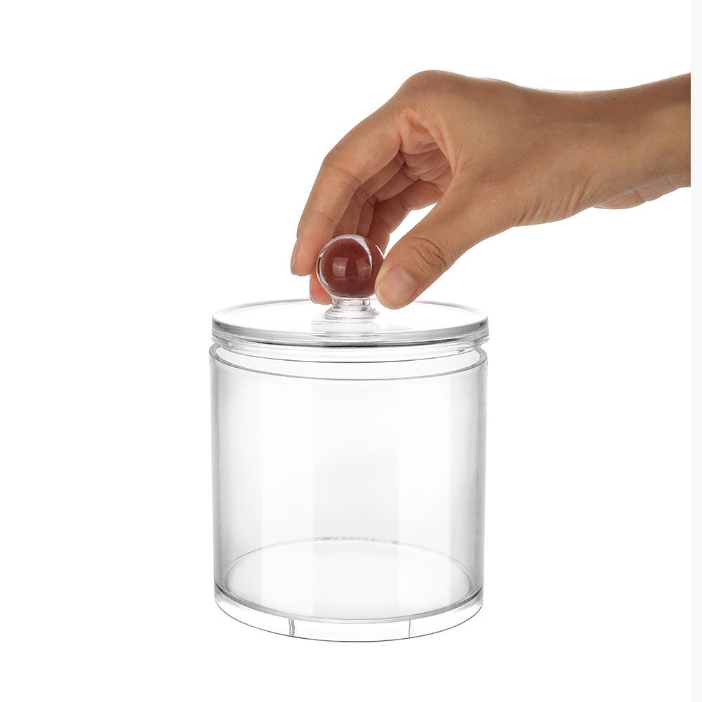 Bamboo Lid Acrylic Cotton Swab & Puff Storage Container