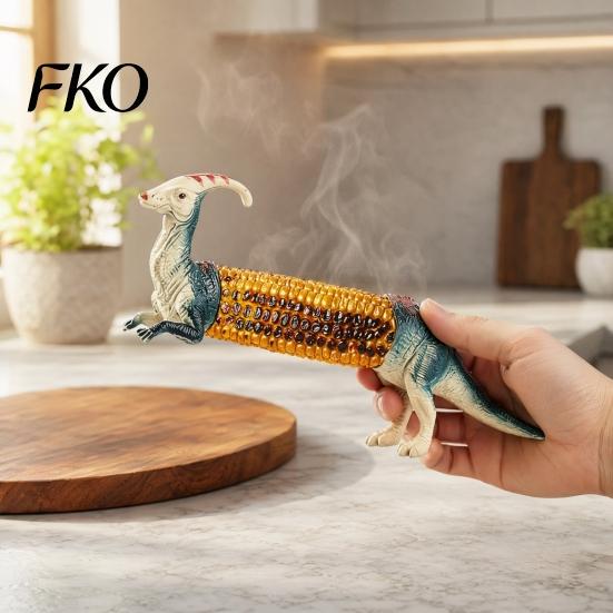 Kids Corn Holder Dinosaur Fork, with Durable PLA Handles And Stainless Steel Anti-scald Pins, Novelty Heat Protection Holders, for BBQ Picnic Parties
