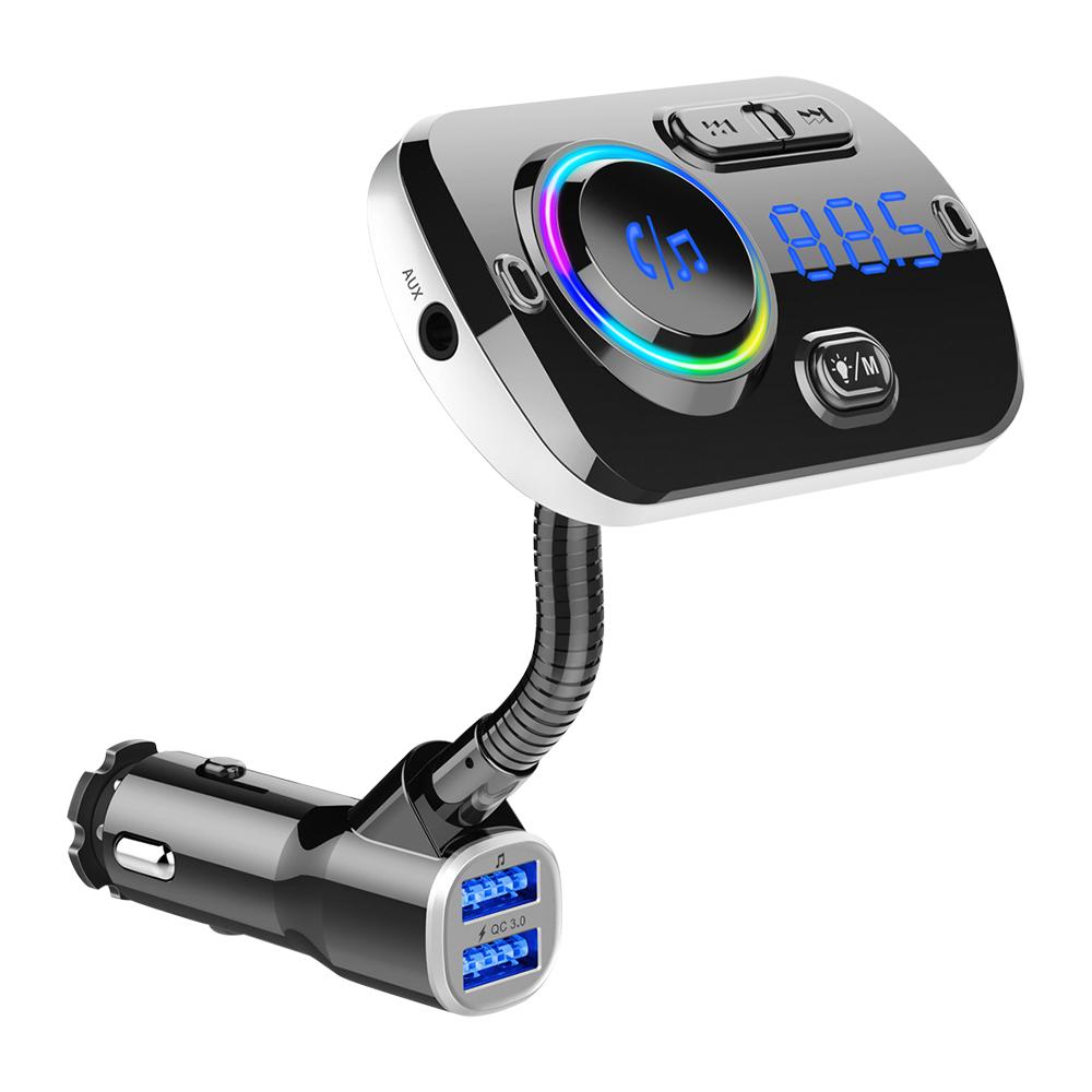 12V 24V Car Bluetooth-compatible Mp3 Hands-Free Player Qc3.0 Fast Charger Fm Transmitter Ambient Light Navigation Voice Prompts