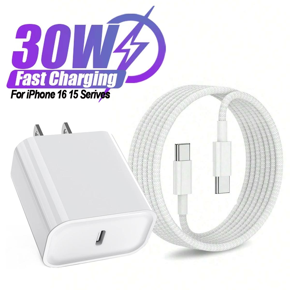 

30 Вт быстрое зарядное устройство комплект USB C порт настенная зарядка 3.3Ft Type-C оплетка кабель передачи данных для iPhone 16 15 Pro Max Plus ipad Samsung Xiaomi Only US Charger